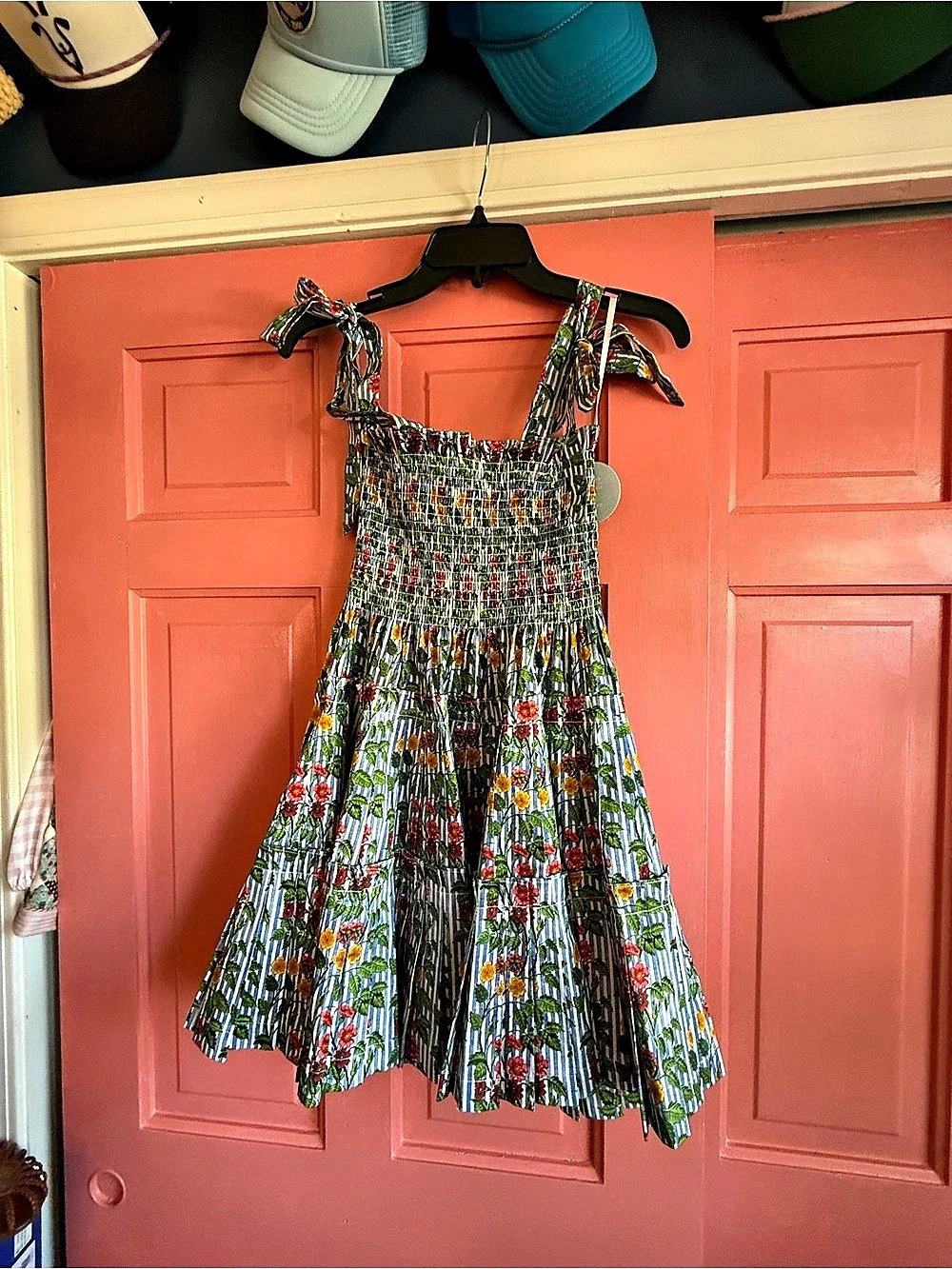 Hill house home Belle Dress Floral Mini Dress Blue & Multicolor XS NWT